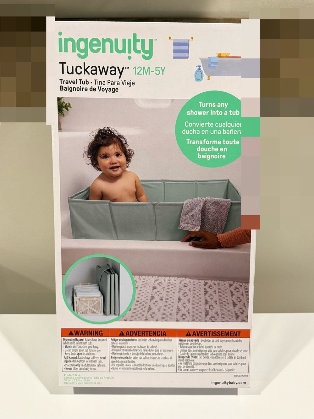 Ingenuity Tuckaway Toddler Folding Tub NEW in box, green